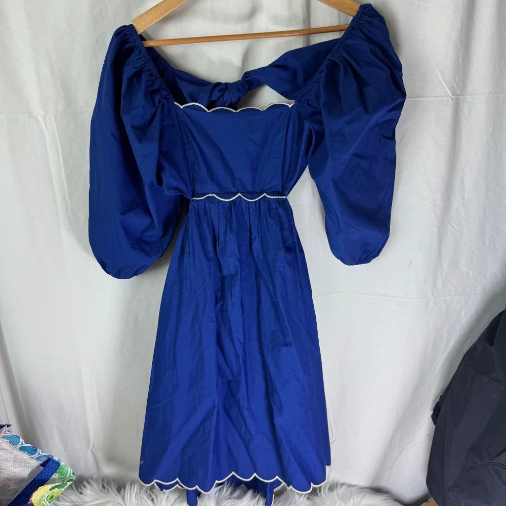 Anthropologie NWT Forever That Girl Royal Blue Scalloped Trim Cutout Dress Sz XS